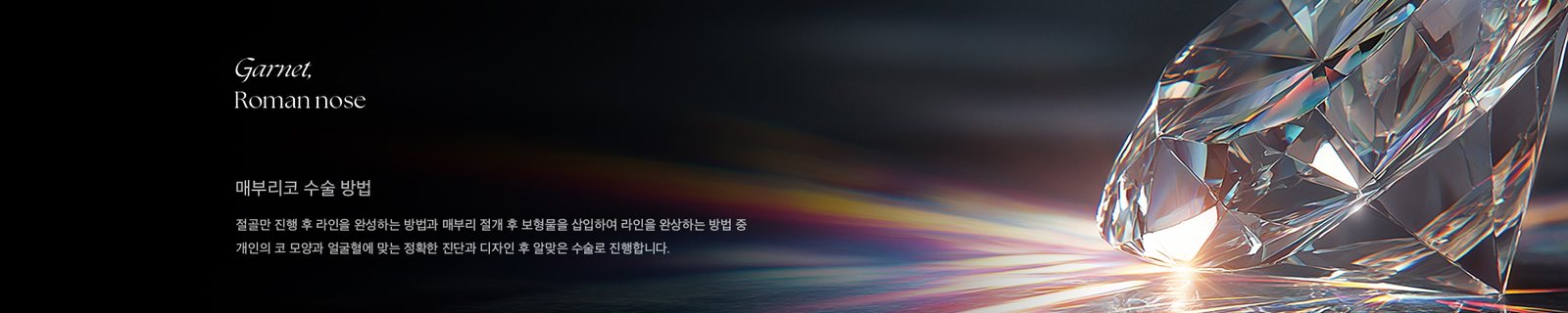 Garnet, Roman nose 매부리코 수술 방법 절골만 진행 후 라인을 완성하는 방법과 매부리 절개 후 보형물을 삽입하여 라인을 완상하는 방법 중 개인의 코 모양과 얼굴혈에 맞는 정확한 진단과 디자인 후 알맞은