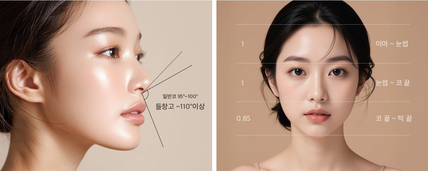 비순각 및 얼굴 비율 기준 안내 이미지