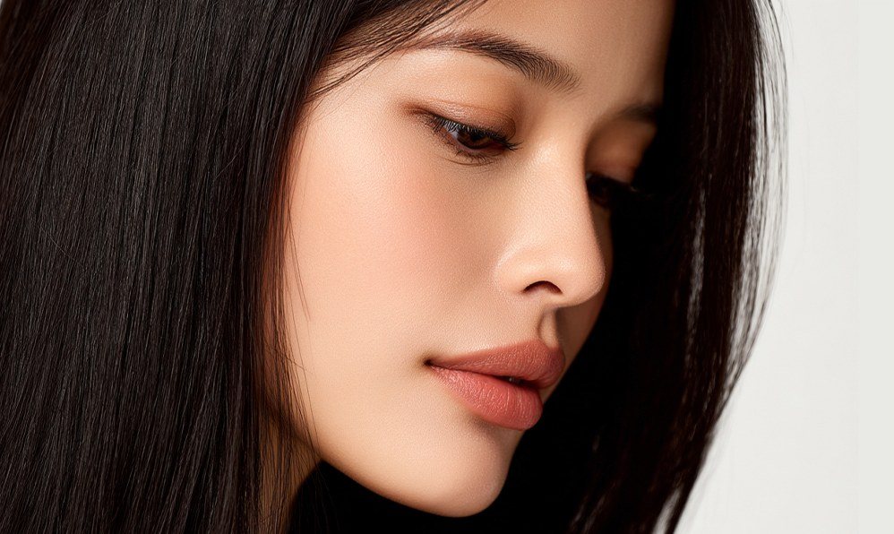 코 라인이 돋보이는 여성의 옆모습 클로즈업