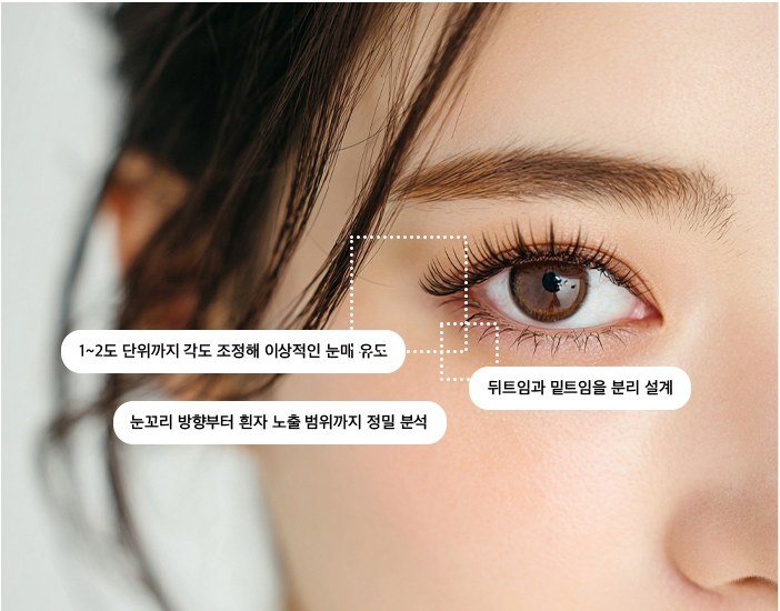 트임 성형 디자인 포인트를 표시한 여성의 눈 부위 클로즈업 사진